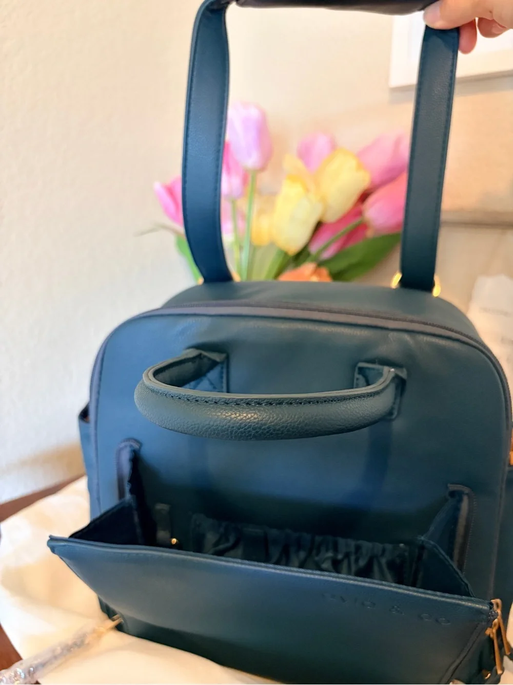 New Ayla & Co Mini Bag Peacock Vegan Leather Convertible Diaper Bag + Dust Bag